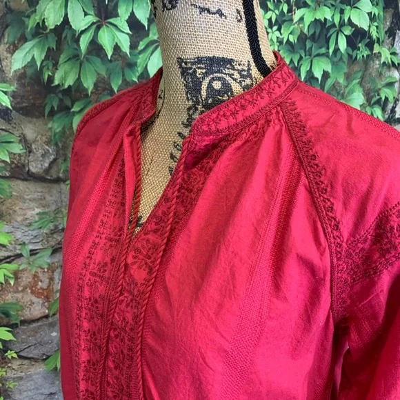 MADEWELL Embellished Tomato Red Cotton Boho Tunic, XS - Picture 4 of 10